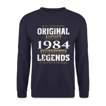 40ème Anniversaire Original Août 1984 Millésime 1984 - Sweat-shirt Unisexe - marine - Devant - Alina (178cm) & Michal (187cm)