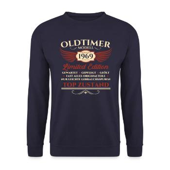 55e anniversaire voiture classique août 1969 né en 1969 - Sweat-shirt Unisexe - marine - Devant - Alina (178cm) & Michal (187cm)