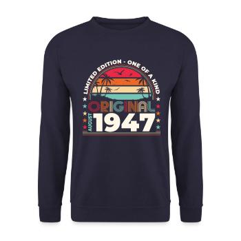 77th Birthday Original August 1947 Year 1947 - Unisex Sweatshirt - navy - Front - Alina (178cm) & Michal (187cm)