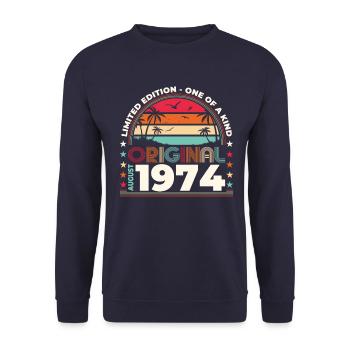 50th Birthday Original August 1974 Year 1974 - Unisex Sweatshirt - navy - Front - Alina (178cm) & Michal (187cm)