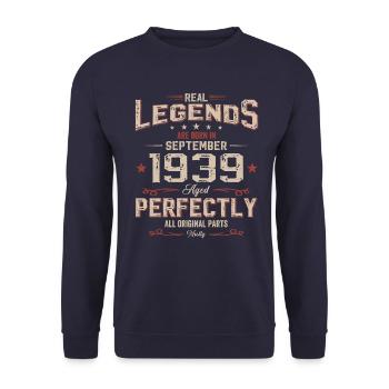 85th Birthday Original September 1939 Volume 39 - Unisex Sweatshirt - navy - Front - Alina (178cm) & Michal (187cm)
