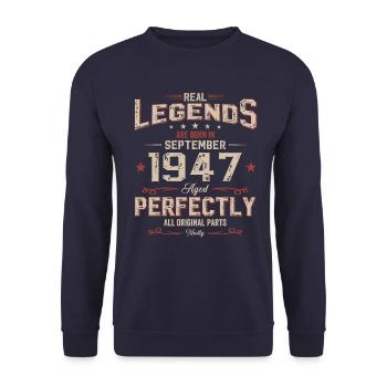 77e anniversaire Original septembre 1947 Volume 47 - Sweat-shirt Unisexe - marine - Devant - Alina (178cm) & Michal (187cm)