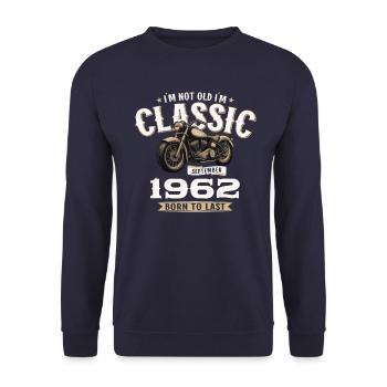 62ème Anniversaire Vintage Septembre 1962 Moto - Sweat-shirt Unisexe - marine - Devant - Alina (178cm) & Michal (187cm)