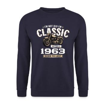 61ème Anniversaire Vintage Septembre 1963 Moto - Sweat-shirt Unisexe - marine - Devant - Alina (178cm) & Michal (187cm)
