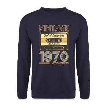 54th Birthday Vintage September 1970 Vintage 70's - Unisex Sweatshirt - navy - Front - Alina (178cm) & Michal (187cm)