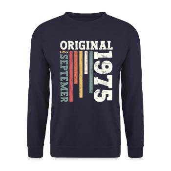 50. Geburtstag Vintage September 1975 Geschenkidee - Unisex Pullover - Navy - Vorne - Alina (178cm) & Michal (187cm)