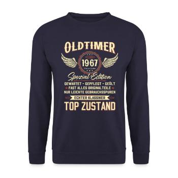 57. Geburtstag Oldtimer September 1967 Jahrgang 67 - Unisex Pullover - Navy - Vorne - Alina (178cm) & Michal (187cm)
