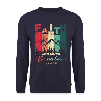 Faith can move Mountains, christliches Geschenk. - Unisex Pullover - Navy - Vorne - Alina (178cm) & Michal (187cm)