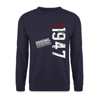 77th Birthday Original October 1947 Volume 47 - Unisex Sweatshirt - navy - Front - Alina (178cm) & Michal (187cm)