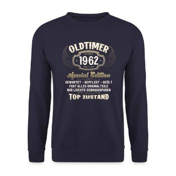 62. Geburtstag Oldtimer November 1962 Jahrgang 62 - Unisex Pullover - Navy - Vorne - Alina (178cm) & Michal (187cm)