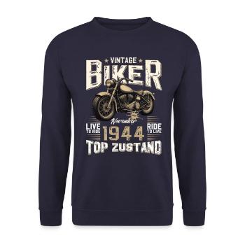 80ème anniversaire Motard Novembre 1944 Motard - Sweat-shirt Unisexe - marine - Devant - Alina (178cm) & Michal (187cm)