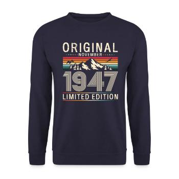 77th Birthday Original November 1947 Volume 47 - Unisex Sweatshirt - navy - Front - Alina (178cm) & Michal (187cm)