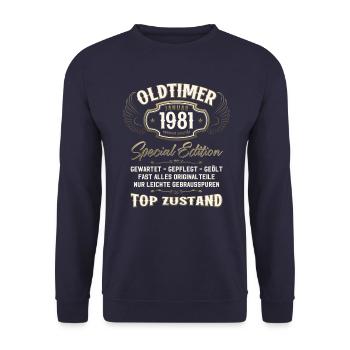 44ème Anniversaire Voiture Classique Janvier 1981 Millésime 81 - Sweat-shirt Unisexe - marine - Devant - Alina (178cm) & Michal (187cm)