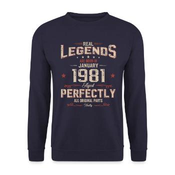 44e anniversaire Légendaire depuis janvier Né en 1981 - Sweat-shirt Unisexe - marine - Devant - Alina (178cm) & Michal (187cm)