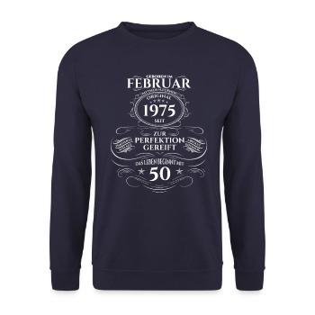 50th Birthday Gift Husband Original February 1975 - Unisex Sweatshirt - navy - Front - Alina (178cm) & Michal (187cm)