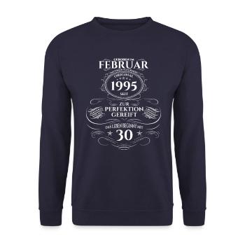 30. Geburtstag Geschenk Mann Original Februar 1995 - Unisex Pullover - Navy - Vorne - Alina (178cm) & Michal (187cm)