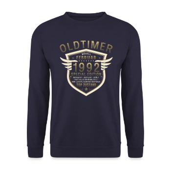 33. Geburtstag Oldtimer Februar Jahrgang 1992 - Unisex Pullover - Navy - Vorne - Alina (178cm) & Michal (187cm)
