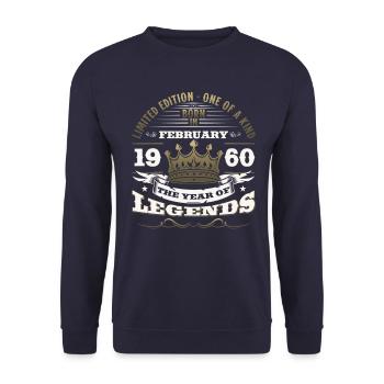 65th Birthday Gift Husband Original February 1960 - Unisex Sweatshirt - navy - Front - Alina (178cm) & Michal (187cm)