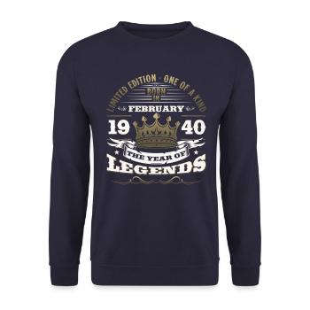 85. Geburtstag Geschenk Mann Original Februar 1940 - Unisex Pullover - Navy - Vorne - Alina (178cm) & Michal (187cm)
