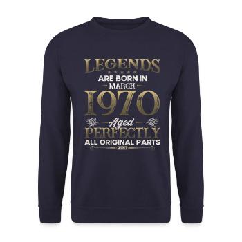55ème anniversaire cadeau mari Original mars 1970 - Sweat-shirt Unisexe - marine - Devant - Alina (178cm) & Michal (187cm)