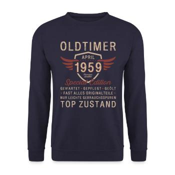 66. Geburtstag Oldtimer April Jahrgang 1959 - Unisex Pullover - Navy - Vorne - Alina (178cm) & Michal (187cm)