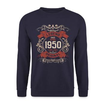 75th Birthday Legend March Born in 1950 - Unisex Sweatshirt - navy - Front - Alina (178cm) & Michal (187cm)