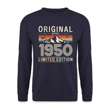 75th Birthday Original March Born 1950 - Unisex Sweatshirt - navy - Front - Alina (178cm) & Michal (187cm)