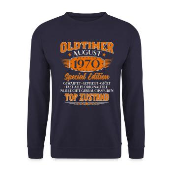 55ème Anniversaire Oldtimer Août Vintage 1970 - Sweat-shirt Unisexe - marine - Devant - Alina (178cm) & Michal (187cm)