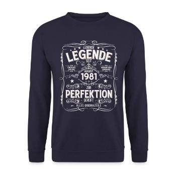 44th Birthday Legend August Born in 1981 - Unisex Sweatshirt - navy - Front - Alina (178cm) & Michal (187cm)
