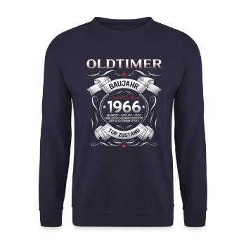 60. Geburtstag Mann Oldtimer Jahrgang 1966 - Unisex Pullover - Navy - Vorne - Alina (178cm) & Michal (187cm)