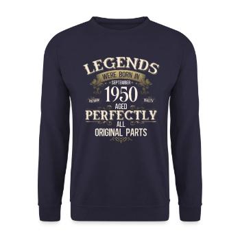 Cadeau 75ème Anniversaire Légende Septembre 1950 - Sweat-shirt Unisexe - marine - Devant - Alina (178cm) & Michal (187cm)