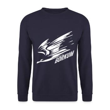 Borkum Sturzflug Tiefflieger Möwe Urlaub T-Shirt - Unisex Pullover - Navy - Vorne - Alina (178cm) & Michal (187cm)