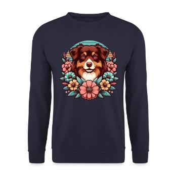 Australian Shepherd red tri Pastel Retro Flowers - Unisex Sweatshirt - navy - Front - Alina (178cm) & Michal (187cm)