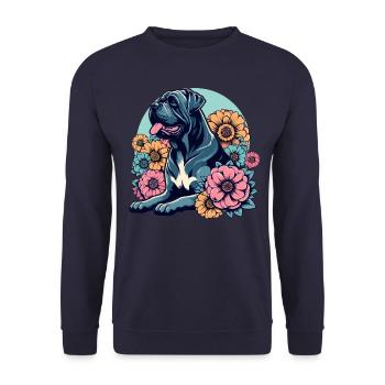 Cane Corso Retro Pastell Blumen - Unisex Pullover - Navy - Vorne - Alina (178cm) & Michal (187cm)
