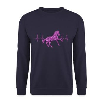 Herzschlag Pferd Glitzer Geschenk Geschenkidee - Unisex Pullover - Navy - Vorne - Alina (178cm) & Michal (187cm)