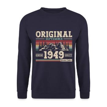 75th Birthday Original September 1949 Volume 49 - Unisex Sweatshirt - navy - Front - Alina (178cm) & Michal (187cm)