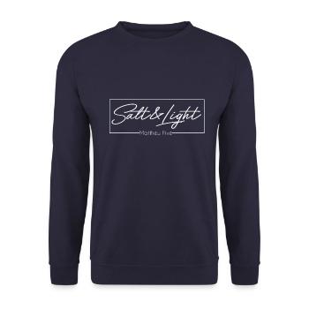 Christian salt light Bible verse Jesus God Faith - Unisex Sweatshirt - navy - Front - Alina (178cm) & Michal (187cm)