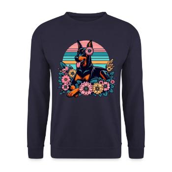 Dobermann Retro Pastell Blumen Flowers - Unisex Pullover - Navy - Vorne - Alina (178cm) & Michal (187cm)