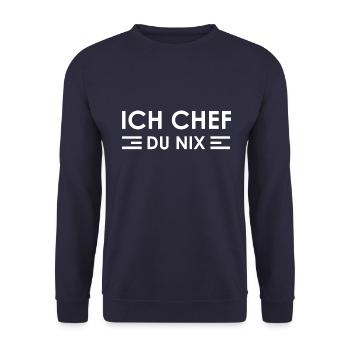 ICH CHEF | DU NIX - Unisex Pullover - Navy - Vorne - Alina (178cm) & Michal (187cm)