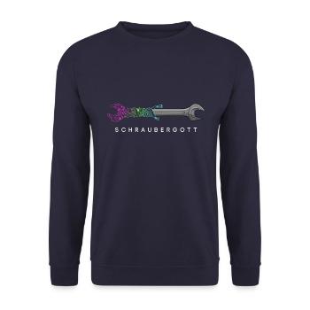 Schraubergott - Mechaniker - Geschenkidee - Unisex Pullover - Navy - Vorne - Alina (178cm) & Michal (187cm)
