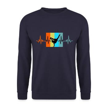 Breakdance Herzschlag retro Geschenk - Unisex Pullover - Navy - Vorne - Alina (178cm) & Michal (187cm)