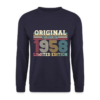 66th Birthday Original August 1958 Born 1958 - Unisex Sweatshirt - navy - Front - Alina (178cm) & Michal (187cm)