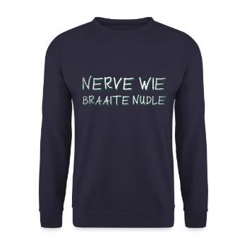 Badische Sprüche > Nerve wie braaite Nudle - Unisex Pullover - Navy - Vorne - Alina (178cm) & Michal (187cm)