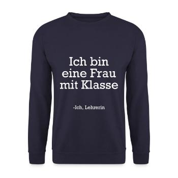Frau mit Klasse - Lehrerin - Unisex Pullover - Navy - Vorne - Alina (178cm) & Michal (187cm)