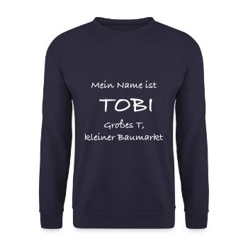 Geschenkidee für Tobias - Unisex Pullover - Navy - Vorne - Alina (178cm) & Michal (187cm)
