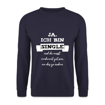 Ja ich bin Single - Shirt für alle Singles - Unisex Pullover - Navy - Vorne - Alina (178cm) & Michal (187cm)