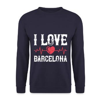 i love Barcelona heart puls - Unisex Pullover - Navy - Vorne - Alina (178cm) & Michal (187cm)