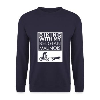 Belgian Malinois cycling - Unisex Sweatshirt - navy - Front - Alina (178cm) & Michal (187cm)