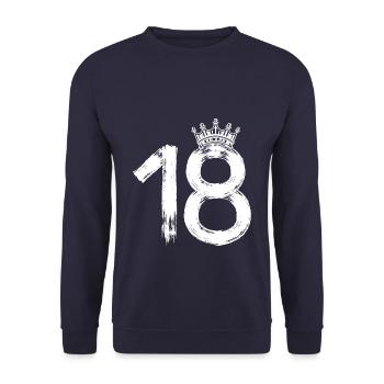 18 Krone Zahl Geburtstag - Unisex Pullover - Navy - Vorne - Alina (178cm) & Michal (187cm)