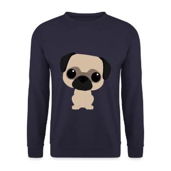 mopsiger Mops. Mops - Unisex Pullover - Navy - Vorne - Alina (178cm) & Michal (187cm)